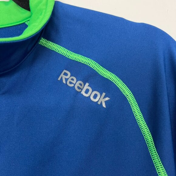 Reebok Quarter Zip Active Long Sleeve Shirt Cobalt Blue Green Medium - Picture 3 of 5